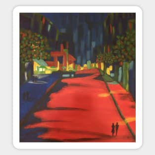 City at Night in brilliant reds, yellows, and blues Sticker